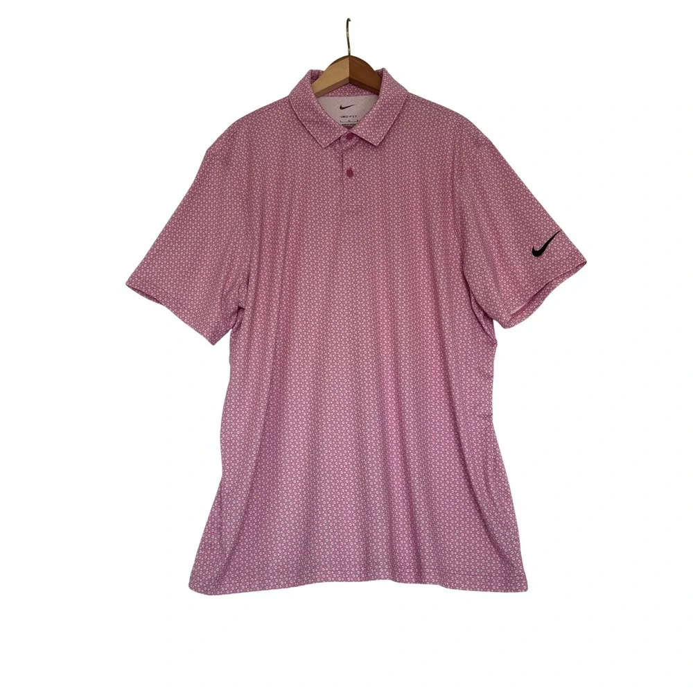 Nike Dri-FIT Mens Pink Geometric Swoosh Print Golf Polo Shirt IO1276-641 Large
